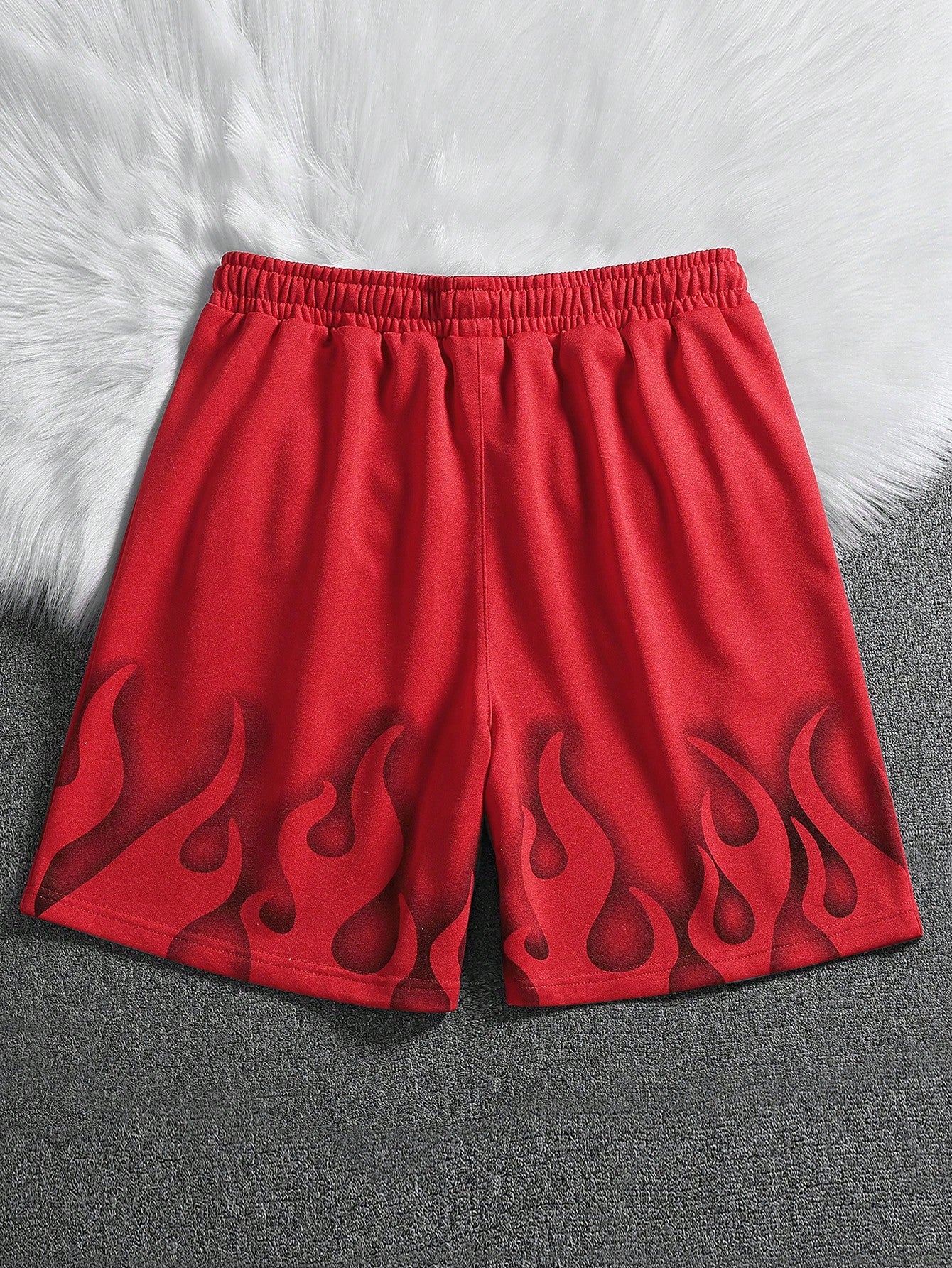 Manfinity Roghcode Loose Men'S Fire & Letter Printed Drawstring Waist Shorts Flame Pants Street Wear Shorts Men Sport Shorts Men Athletic Shorts