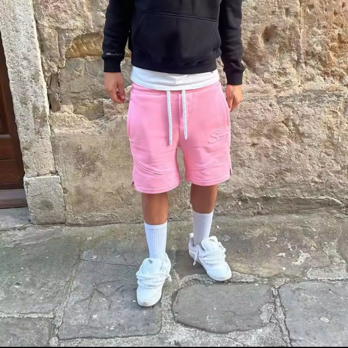 Y2k harajuku solid shorts man letter embossed pink sweatshirt hip hop retro casual elegant comfortable unisex shorts wide pants