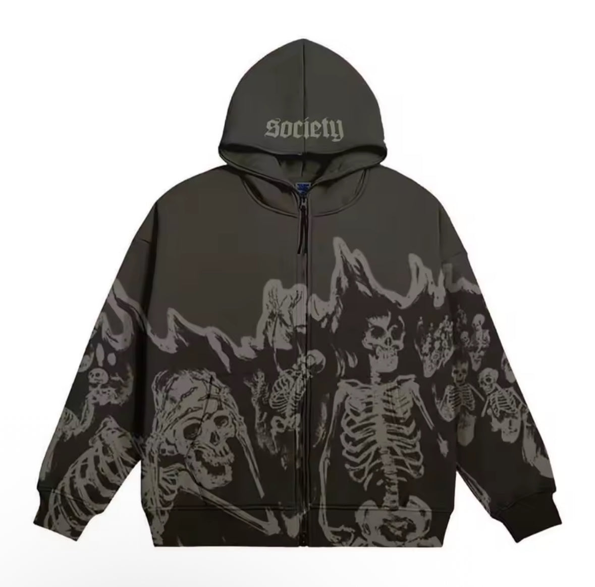 Men's and women's graphic printed sweatshirt, skull pattern, retro street style, casual sweatshirt with vintage zipper, Y2K sweatshirt