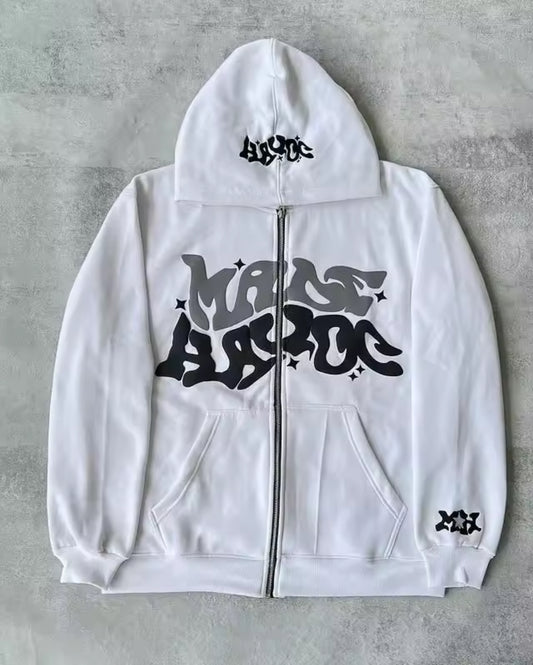 Retro star and letter printed zipper hoodies 2025 spring autumn harajuku y2k women's and men's fashion hip hop long sleeve with hood