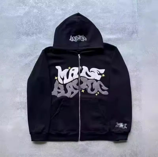 Retro star and letter printed zipper hoodies 2025 spring autumn harajuku y2k women's and men's fashion hip hop long sleeve with hood